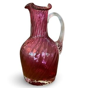 Vintage Pilgrim Amethyst Glass Swirl Ribbed Hand Blown Small Pitcher